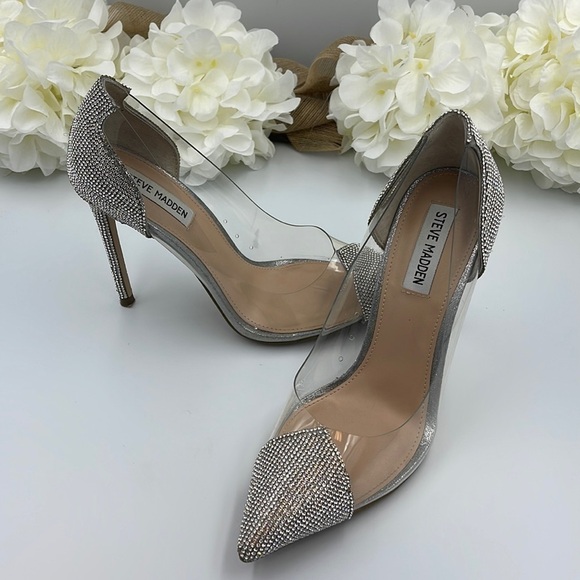 STEVE Madden clear and Rhinestones 4” heel shoes. Size 8.5 - Picture 3 of 10